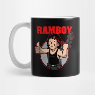 Cute Retro 80's Action Movie Gamer Parody Mashup Cartoon Mug